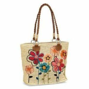 Brighton Blossom Embroidered Raffia Straw Tote NWT